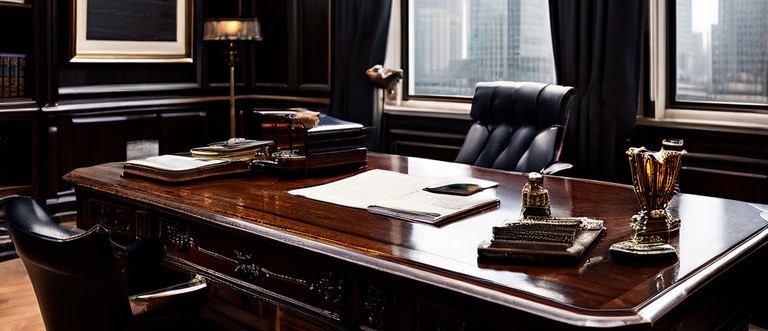 Lawyer's desk, expensive furniture, modern office, Inheritance cases