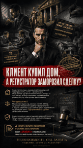 Юрист и дом на фоне здания, замороженная сделка, регистрация недвижимости.