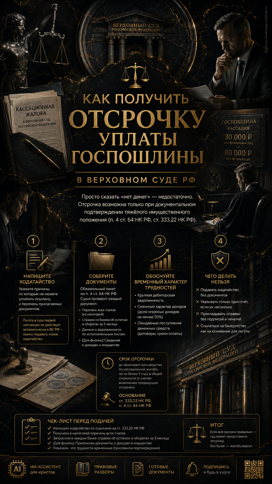 Как получить отсрочку уплаты госпошлины в Верховном Суде РФ