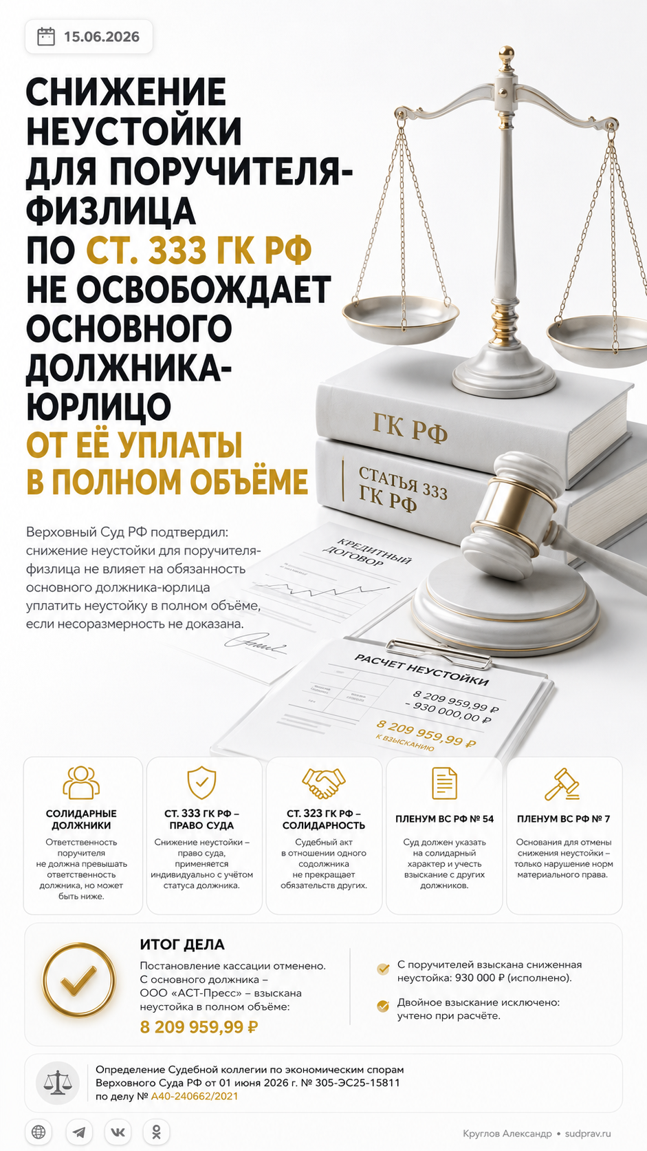 Снижение неустойки для поручителя-физлица по ст. 333 ГК РФ не освобождает основного должника-юрлицо от её уплаты в полном объёме