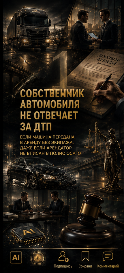Собственник автомобиля не отвечает за ДТП, если машина передана в аренду без экипажа, даже если арендатор не вписан в полис ОСАГО
