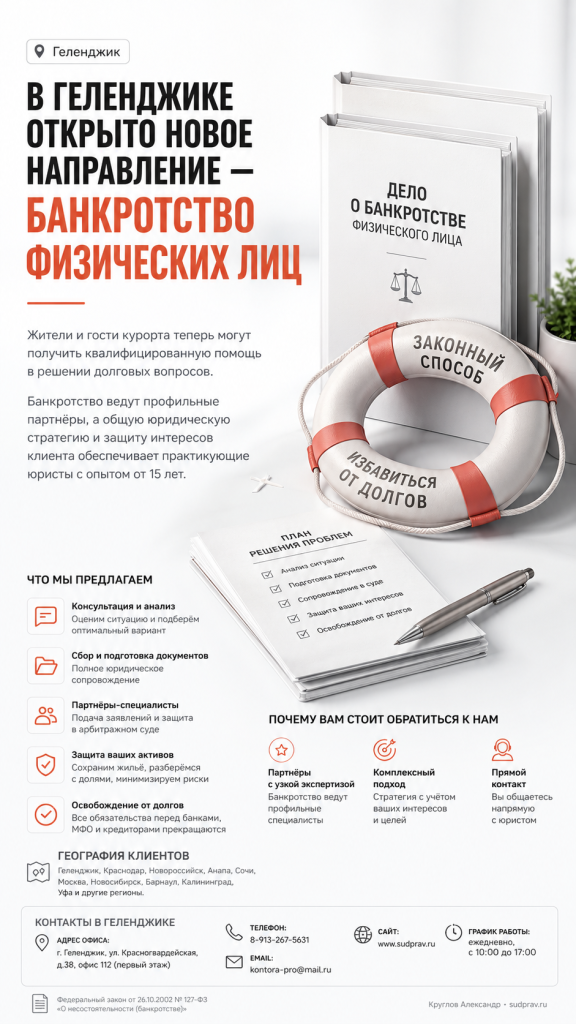 В Геленджике открыто новое направление — банкротство физических лиц